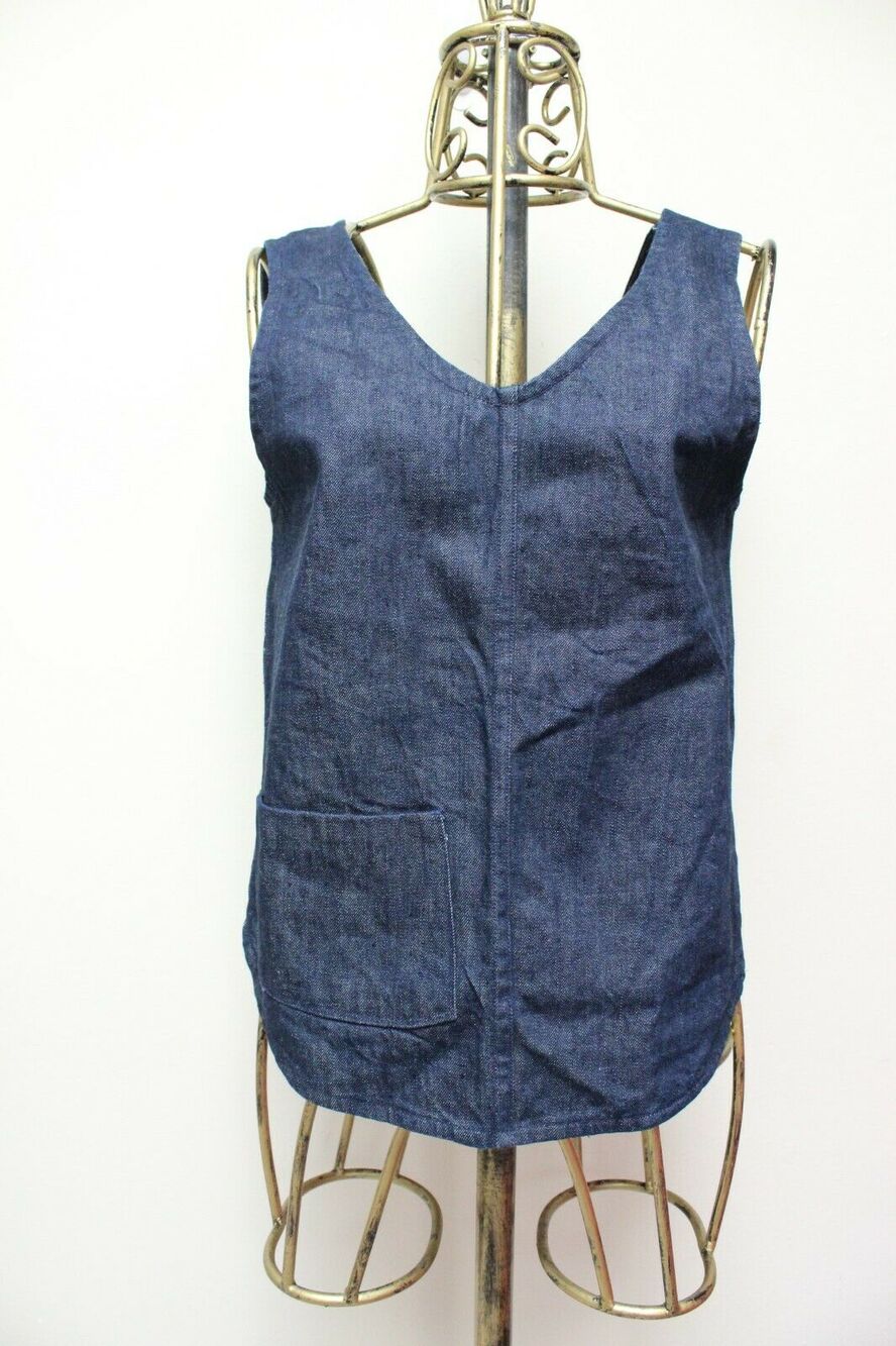 Aliya Wanek Blue Denim Jean Sleeveless High Low Pocket Tank Top Size Small